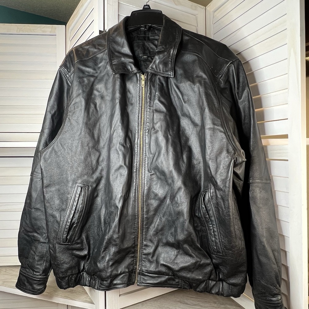 Vtg BGSD Genuine Black Leather‎ Bomber Jacket Men's 2XLT Quilted Lining READ